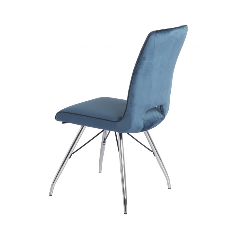 Lot de 4 chaises velours bleu marine et pieds acier chromé - Confort & Qualité - design contemporain vintage - BELLA