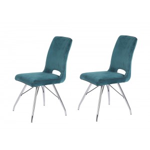 Lot de 2 chaises velours bleu et pieds acier chromé - BELLA