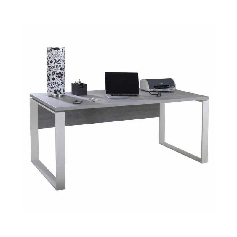 Bureau décor gris béton et pied en métal - longueur 170 cm - Collection NET