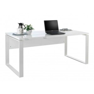 Bureau blanc laqué et pieds en métal - longueur 170 cm - Collection NET