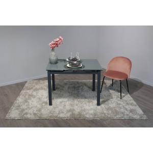 Table de repas extensible 110/160 cm rectangulaire compact plateau verre gris - ANGUS