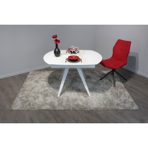 Table de repas en verre blanc extensible 120/180 cm ovale - système de rallonges rotatives - ADELPHIA