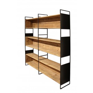 Bibliothèque 6 étagères bois recyclé métal noir - CABANON