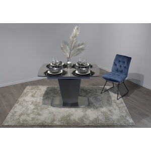 Table de repas extensible 120/160 cm rectangulaire gris et pied socle central acier et MDF - design contemporain - DONA