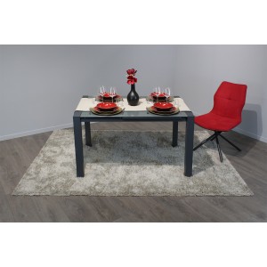 Table de repas extensible 120/180 cm rectangulaire plateau verre gris et piétement acier - MYSTIC