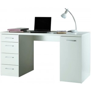 Bureau blanc 1 porte, 4 tiroirs - rangement design contemporain -Achille