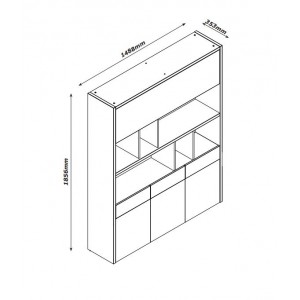 Meuble haut bibliothèque multifonction 4 portes 3 tiroirs effet chêne clair et noir - collection Leonardo