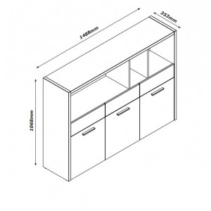 Meuble bibliothèque multifonction 3 portes 3 tiroirs effet chêne clair et noir - collection Leonardo
