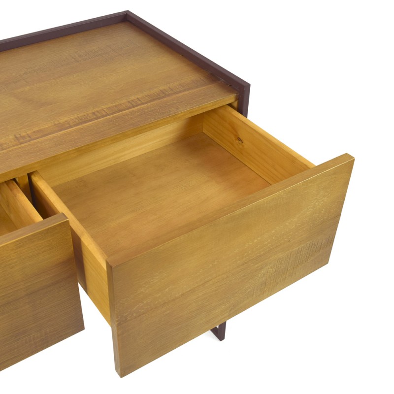 Console 133 cm 3 tiroirs en bois de pin et métal marron - LINEA