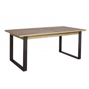 Table de repas extensible 180/240x90 cm décor chêne clair et pieds métal noir - MILOS