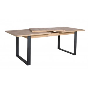Table de repas extensible 180/240x90 cm décor chêne clair et pieds métal noir - MILOS