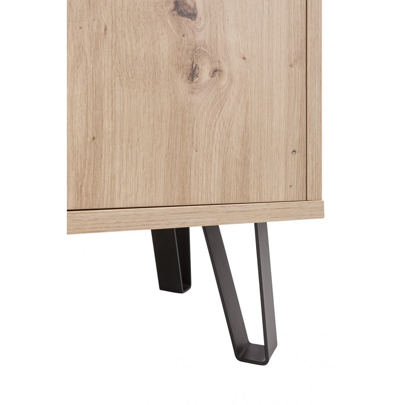 Commode 1 porte et 3 tiroirs décor chêne clair et gris clair laqué - MILOS