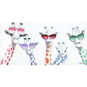 Tableau peinture girafes à lunettes 120 x 60 cm Pop Art - Les Stars