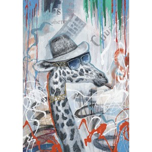 Tableau peinture girafe qui fume 100 x 70 cm style Urbain - The Boss
