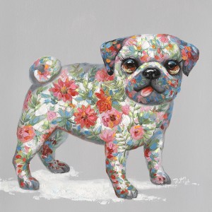Peinture sur toile multicolore carrée chien carlin - Puppy