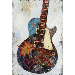 Peinture sur toile multicolore rectangulaire guitare - rock