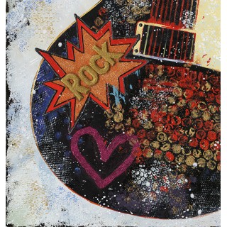 Peinture sur toile multicolore rectangulaire guitare - rock