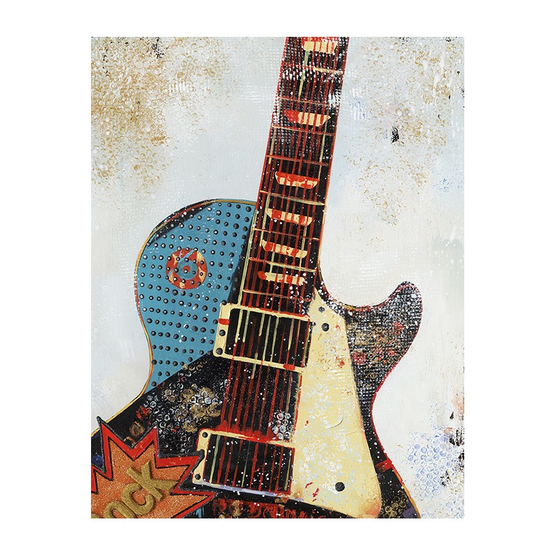 Peinture sur toile multicolore rectangulaire guitare - rock