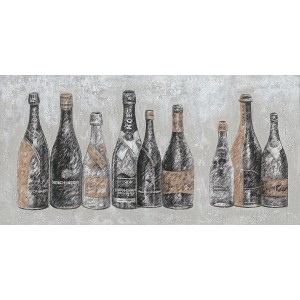 Peinture sur toile bicolore marron et gris rectangulaire bouteilles - Champagne