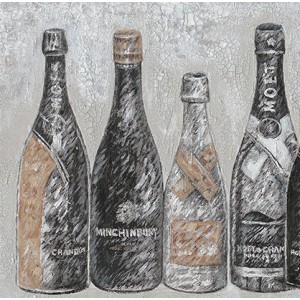 Tableau peinture vintage 9 bouteilles 120 x 60 cm - Champagne