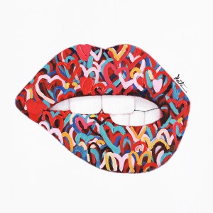 Peinture sur toile multicolore rectangulaire bouche - Kiss