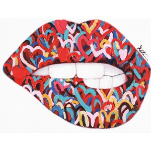 Tableau peinture lèvre mordue 50 x 50 cm style Pop Art - Kiss