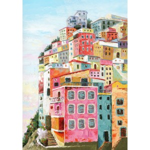 Peinture sur toile multicolore rectangulaire village - italie