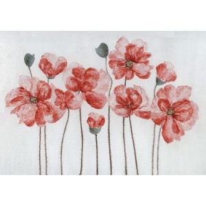 Peinture sur toile multicolore rectangulaire fleurs rouges - coquelicots