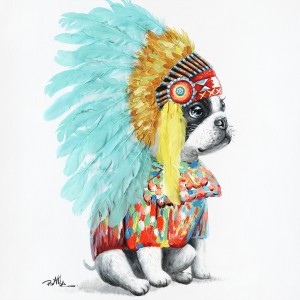 Peinture sur toile multicolore carrée chien indien - Petit Yakari