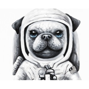 Tableau peinture chien astronaute noir et blanc 60 x 40 cm - Laïka