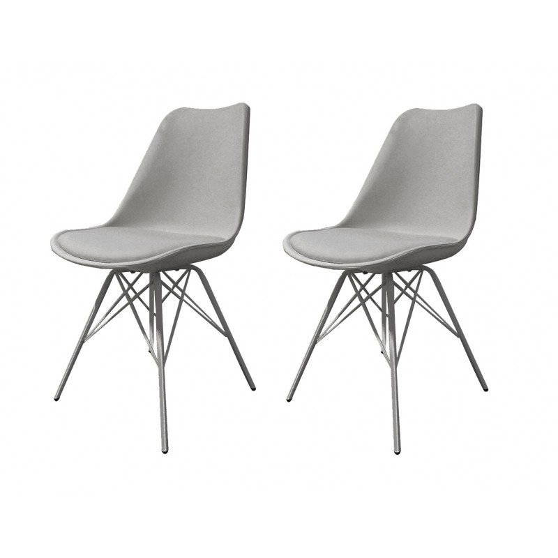 Lot de 2 chaises grises - Pieds Design métal et Assise coussin Confortable - Tomy