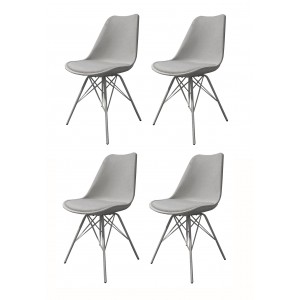 Lot de 4 chaises grises - Pieds Design métal et Assise coussin Confortable - Tomy
