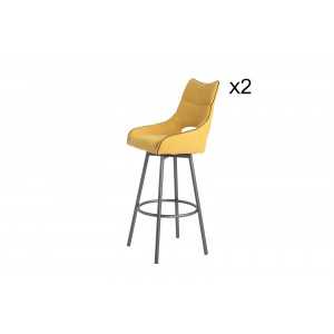 Lot de 2 chaises hautes de bar tissu jaune et piétement métal pivotant - ROY