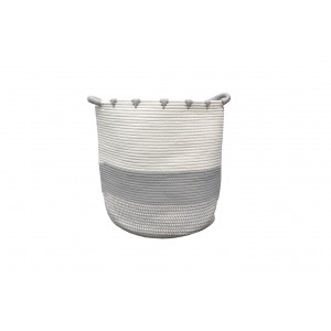 Panier de rangement rond en corde de coton blanc et gris - salle de bain, dressing, chambre - LOU