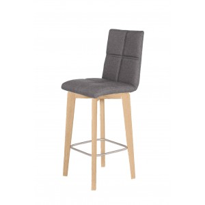 Chaise de bar scandinave en tissu gris anthracite et pieds bois - LEO