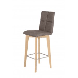 Chaise de bar scandinave en tissu marron et pieds bois - LEO