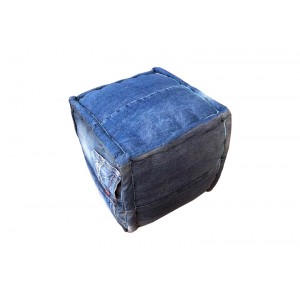 Pouf carré en tissu pantalon jeans bleu effet usé - STRAUSS