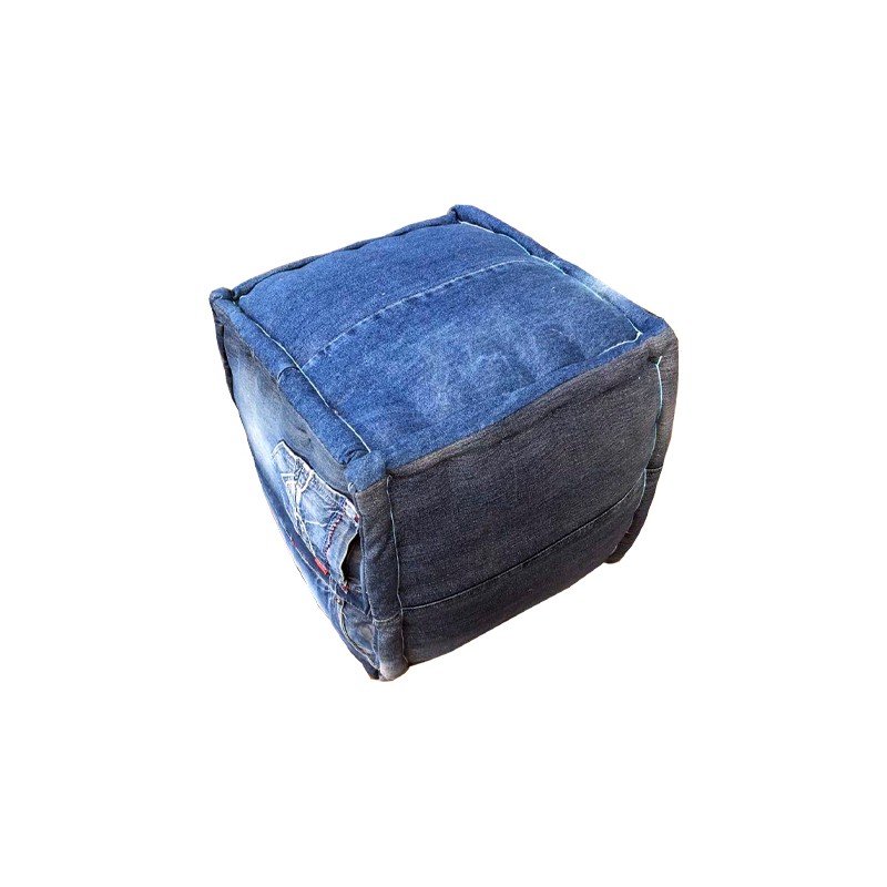 Pouf carré en tissu pantalon jeans bleu effet usé - STRAUSS