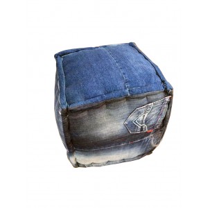 Pouf carré en tissu pantalon jeans bleu effet usé - STRAUSS