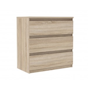 Commode 3 tiroirs décor chêne clair texturé - rangement chambre - BENNY
