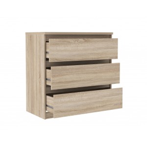 Commode 3 tiroirs décor chêne clair texturé - rangement chambre - BENNY