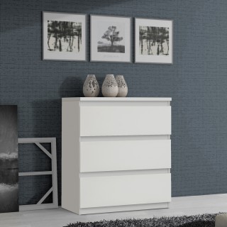 Commode 3 tiroirs blanc laqué - rangement chambre - BENNY