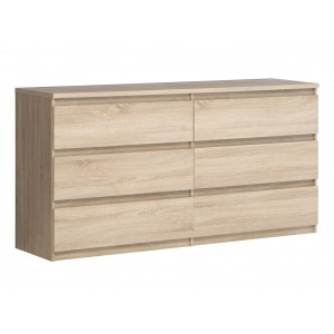Grande commode 2x3 tiroirs décor chêne clair texturé - rangement chambre - BENNY