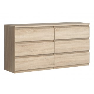Grande commode 2x3 tiroirs décor chêne clair texturé - rangement chambre - BENNY