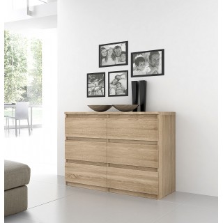Grande commode 2x3 tiroirs décor chêne clair texturé - rangement chambre - BENNY