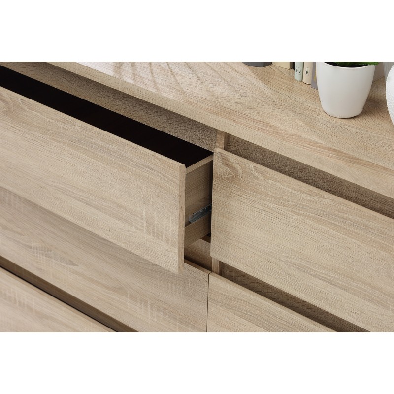 Grande commode 2x3 tiroirs décor chêne clair texturé - rangement chambre - BENNY