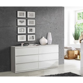 Grande commode 2x3 tiroirs blanc laqué - rangement chambre - BENNY