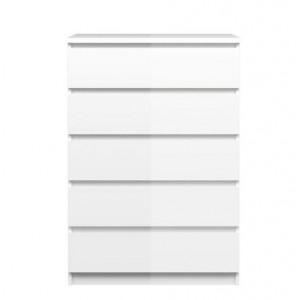 Grande commode 5 tiroirs blanc laqué - rangement chambre - BENNY