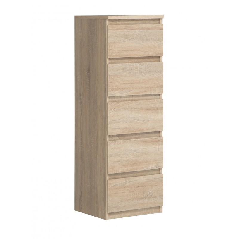 Chiffonnier 5 tiroirs décor chêne clair texturé - rangement chambre - BENNY