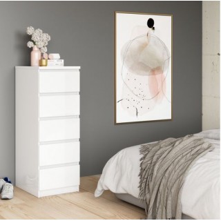 Chiffonnier 5 tiroirs blanc laqué - rangement chambre - BENNY